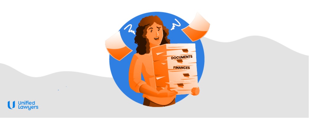 cartoon image of a person holding documents about assets and financial position.